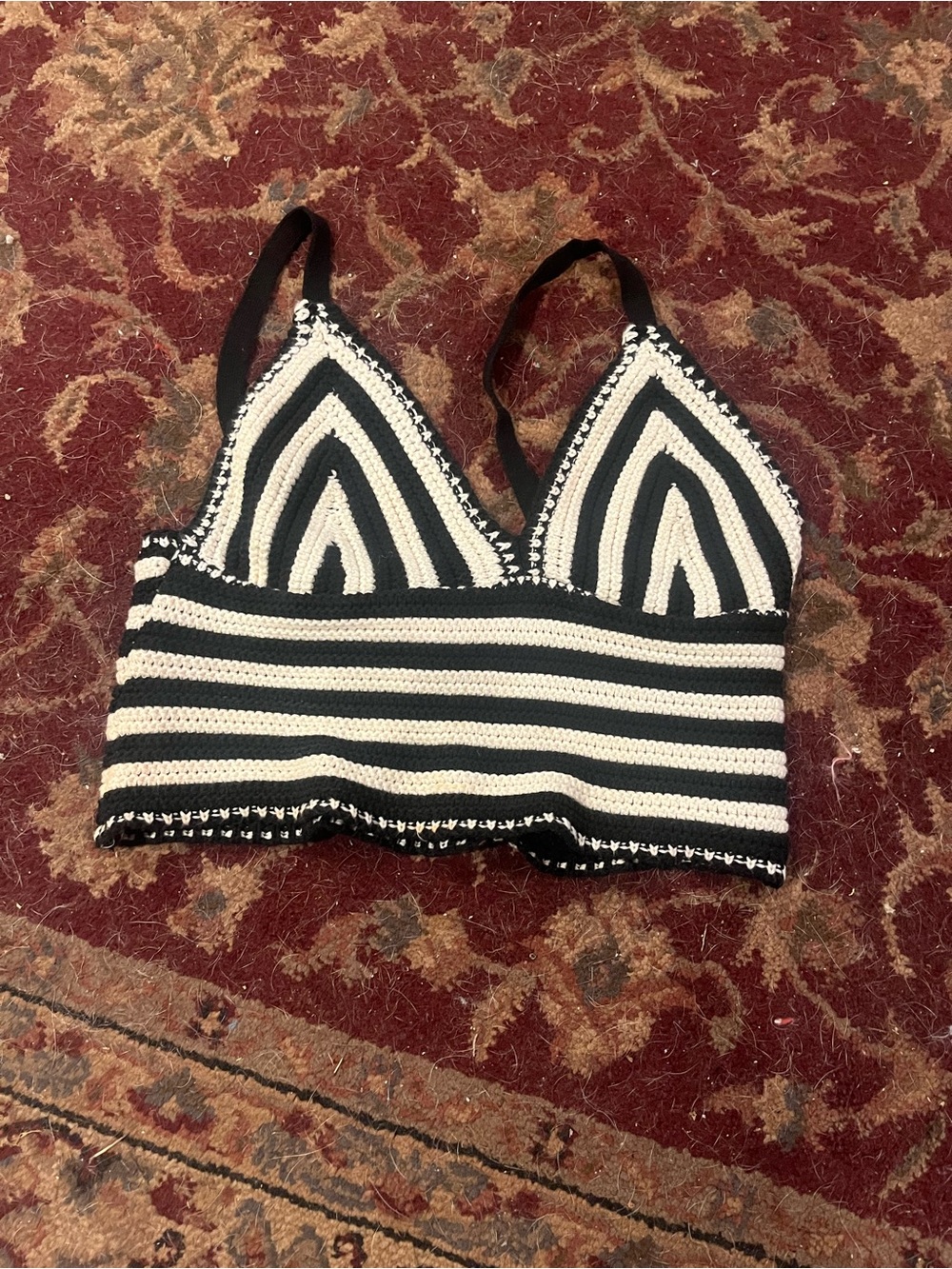 Cream & Rouge Black & White Striped Crochet Bralette Top